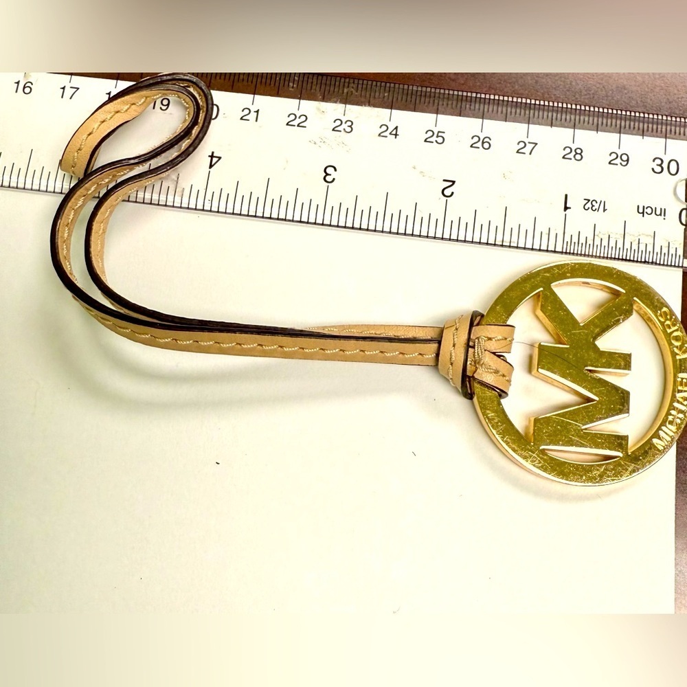 Michael Kors Gold Tone Logo with Tan Leather‎ Strap Hangtag